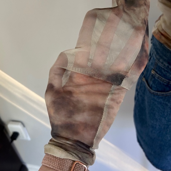 HOUSE OF HARLOW Off Shoulder Printed Sheer Mesh Blouse Top Fairy Grunge Y2K Sz S - Picture 6 of 15